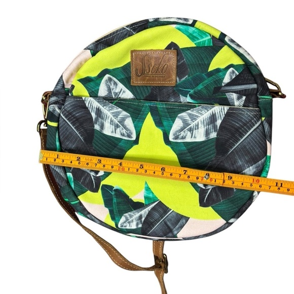 Sseko Crossbody Leather Canvas Tropical Print Circle Bag Made in Uganda - Picture 10 of 13